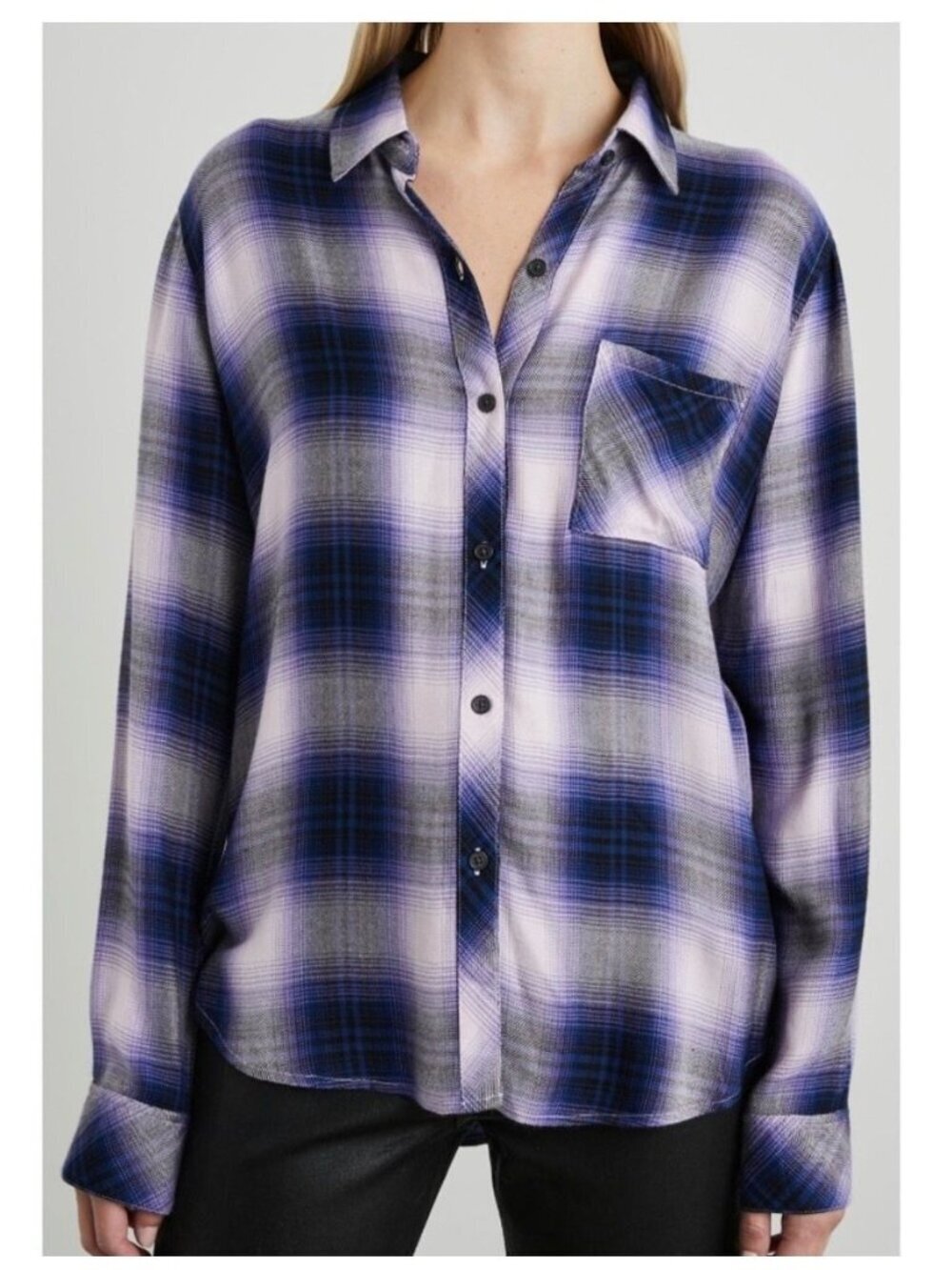 Rails Hunter Orchid Navy Plaid Button Down Shirt Small Purple Blue Rayon